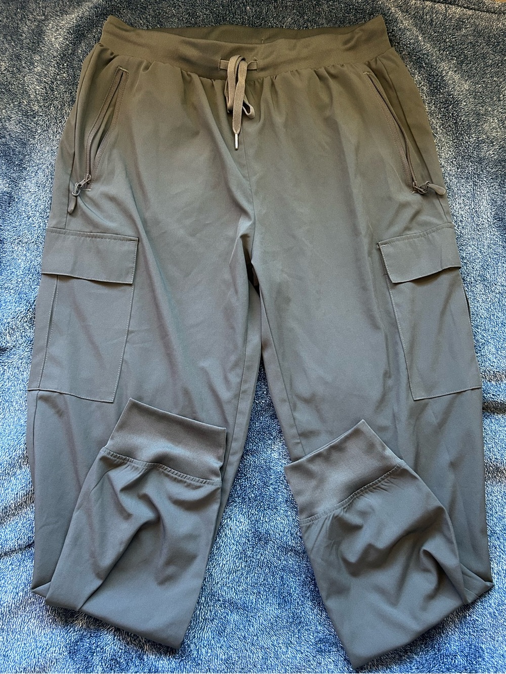 Libian Grey Blue Cargo Jogger Pants with Drawstring